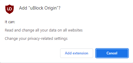 Add extension popup verifying the addition of uBlock Origin.
