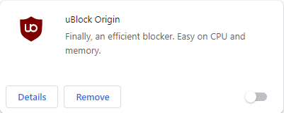 Example of uBlock Origin extension being disabled.