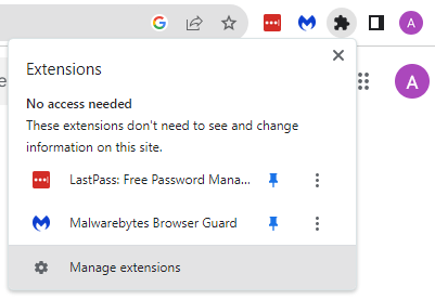 Example of the expanded extension view in Google chrome.