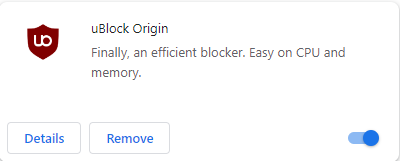 Example of uBlock Origin extension being enabled.